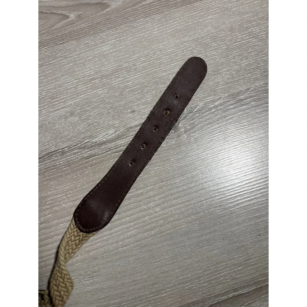 Vintage Braided Woven Belt XL Brown Brass Buckle Made in USA Classic Minimalist